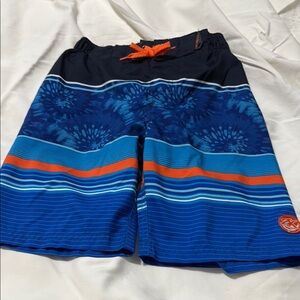 ZeroXposur Swim Trunks Blue and Orange Vibrant Design